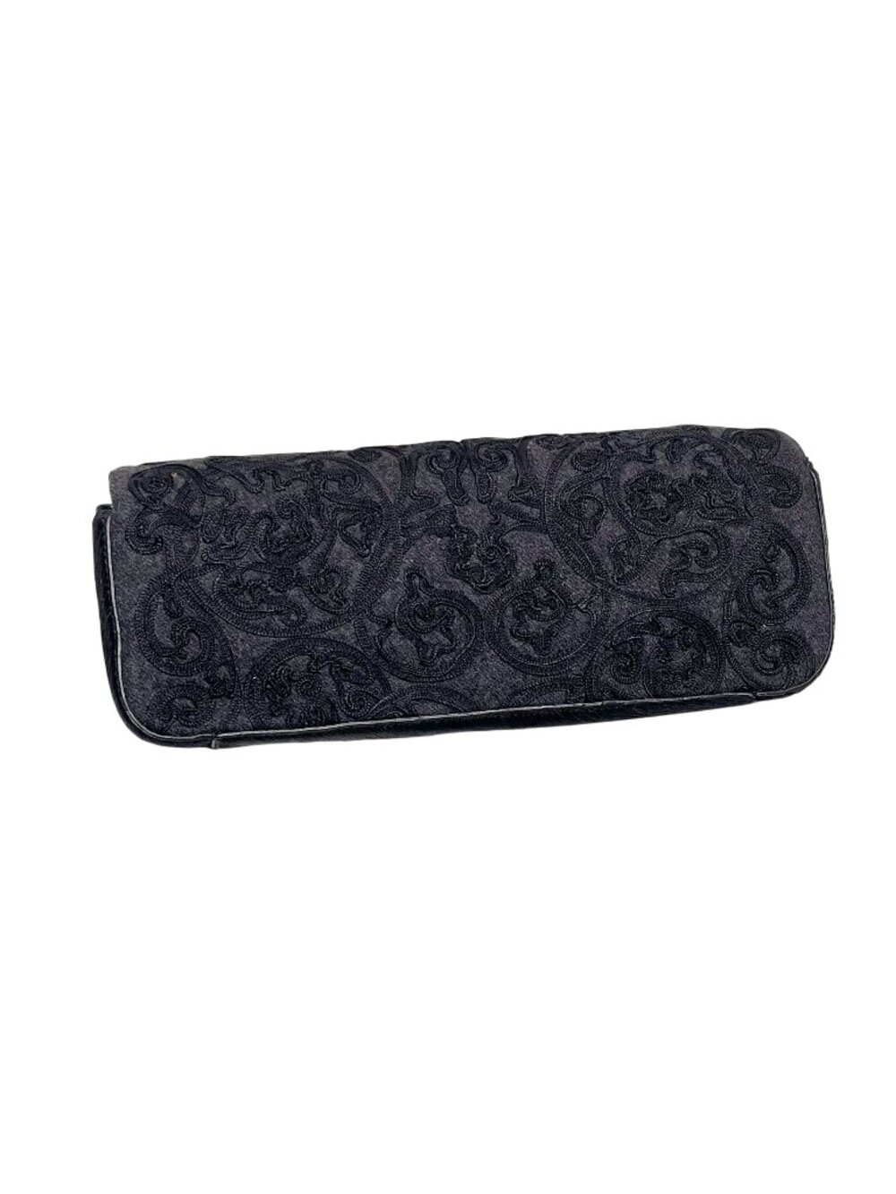 Adrienne Vittadini Embroidered Black Pony Hair Clutch